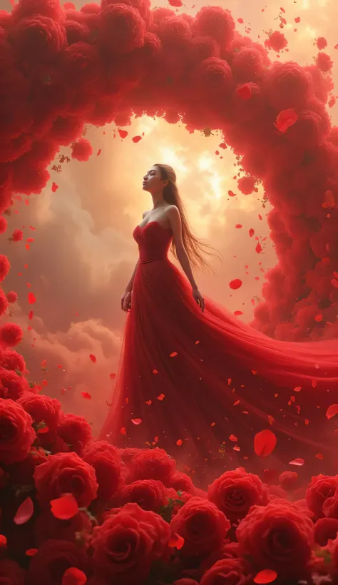 (Best Quality,8K wallpaper), masterpiece, live-action, real photo, The ratio of one goddess , Tornado of Roses.