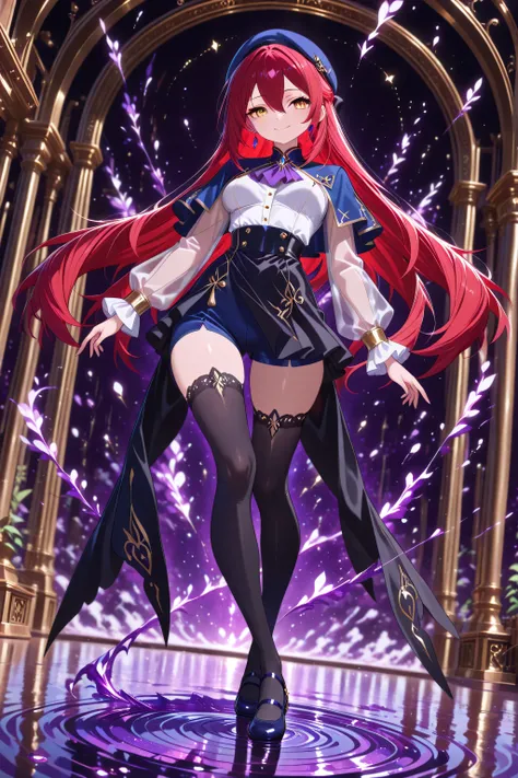 absurd_res, 8K, (masterpiece: 1.2), (best quality: 1.2), (detailed eyes, beautiful eyes:1.2), cinematic angle, cinematic shadows 

1 girl , golden eyes , very long hair , long sidelocks, red hair ,half updo, petite , very cute , beautiful ,Straight hair, c...
