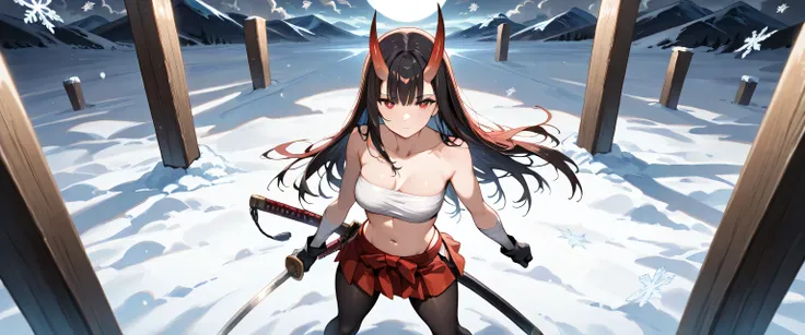 ((masterpiece, best quality, ultra detailed, high resolution, beautiful detailed face, beautiful detailed eyes, perfect hands, 4K)), (1 woman, solo), oni, one cute horn, (medium breasts), (vilser long hair, straight hair, hair bangs), (white color clothes:...