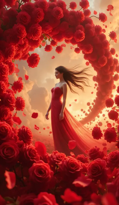 (Best Quality,8K wallpaper), masterpiece, live-action, real photo, The ratio of one goddess , Tornado of Roses.