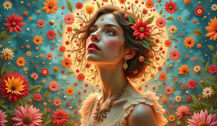 A beautiful woman in a kaleidoscope world, another dimension, a sense of wonder, psychedelic colors, and the best image quality.