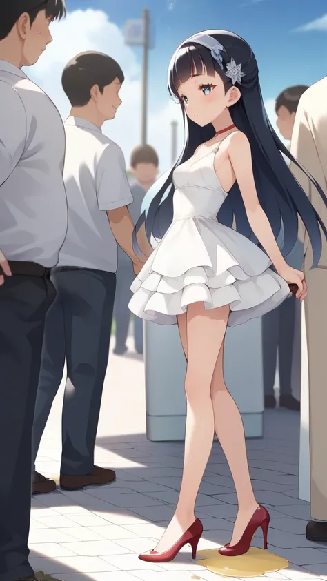 score_9, score_8_up, score_7_up, score_6_up, source_anime, nsfw，A young Japanese woman，masterpiece, Highest Quality, dramatic lighting, 8k, front view, solo, 1 girl，Petite，Short legs，straight long hair with bangs, sensual face, (very tall woman, slender bo...