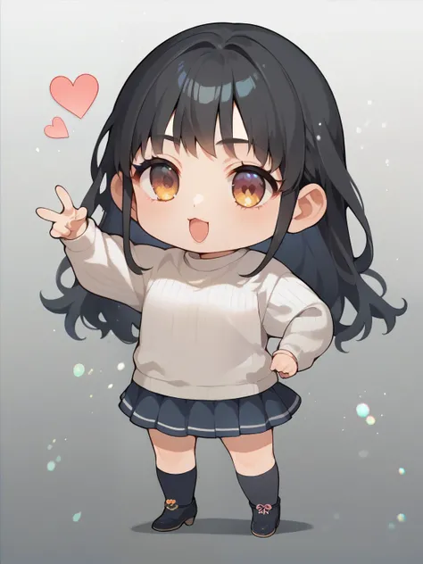 score_9, score_8_ up, score_7_ up, score_6_ up, score_5_ up, anime,nsfw, uncensored ,( chibi:1.5),1 girl, solo, black hair, ribbed sweater, gradient background, gray background, portrait, stares at viewers, Tang Yu,Heart Particles,depth of field,Pretty Cur...