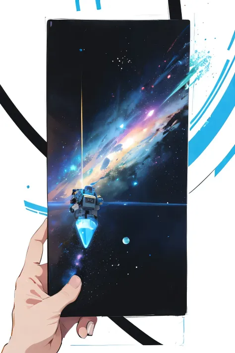 spaceship, Captain Future, comet, Extremely detailed and beautiful design, illustrations, masterpiece,best quality, high resolution, 8k, sf, SPACE FANTASY, Extremely beautiful、Skillfully designed , Very Fine and Beautiful Colors , anime girl with short g...