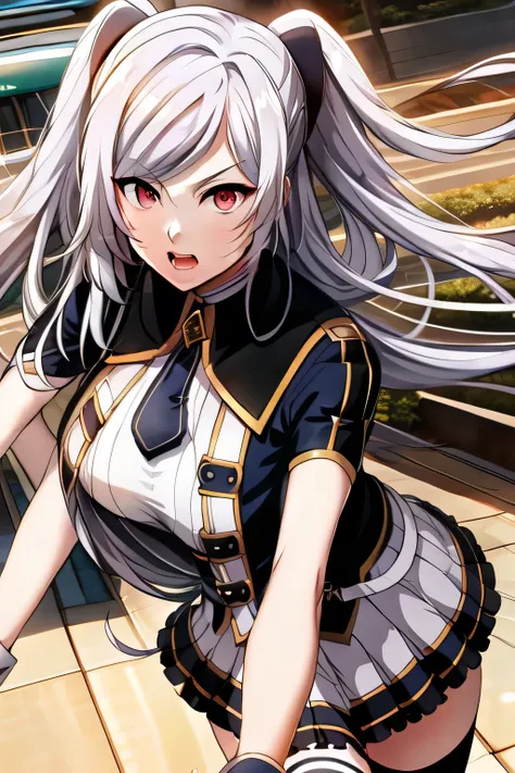  Military Uniform ，silver hair,twin tail hair，nice smiles，Big Breastsでもウエストが細い，miniskirt,The face is very important,can you draw a woman staring at a train，Please draw a picture of a woman waiting in front of a car，東京の地下鉄ホームでwaiting for the train女性は描けますか， ...