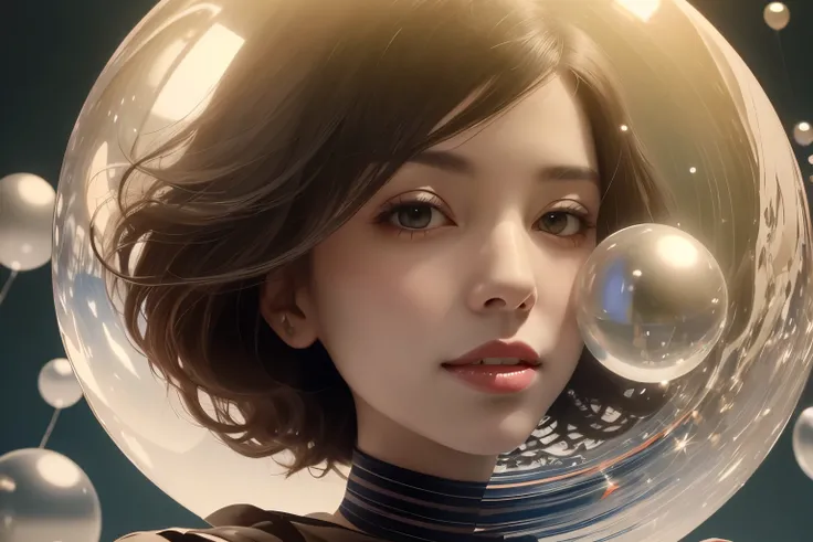 382 (20 year old woman),(short hair),(gentle smile),(high quality photos),( cinematic pictures playing on the lawn ),(colorful),(Crystal Ball),((contrast between light and shade))
