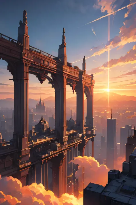Please draw what you like.8k,a technical study of airspips in the sky in orange and white,masterpiece, best quality, high resolution, sci-fi, sf fantasy,