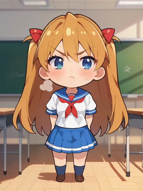 score_9, score_8_ up, score_7_ up, score_6_ up, score_5_ up, anime,nsfw,uncensored ,( chibi:1.5),masterpiece, 最High Quality, High Quality,solo, ung ,Petite,Aska Langley ,detailed face,,{school uniform},plain short sleeve shirt with white sailor collar、hand...