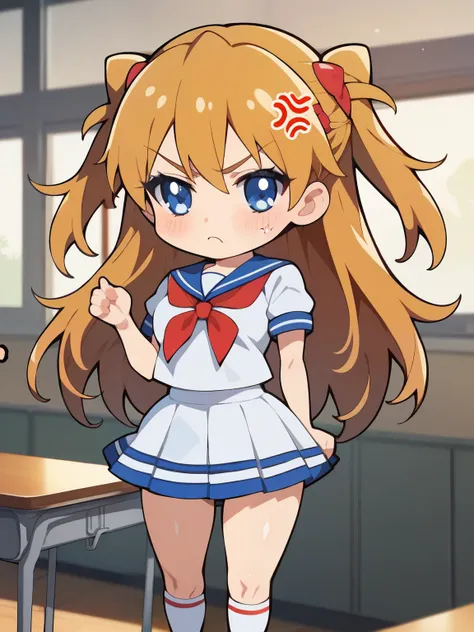 score_9, score_8_ up, score_7_ up, score_6_ up, score_5_ up, anime,nsfw,uncensored ,( chibi:1.5),masterpiece, 最High Quality, High Quality,solo, ung ,Petite,Aska Langley ,detailed face,,{school uniform},plain short sleeve shirt with white sailor collar、hand...