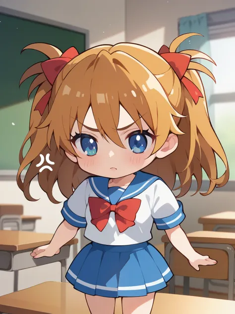 score_9, score_8_ up, score_7_ up, score_6_ up, score_5_ up, anime,nsfw,uncensored ,( chibi:1.5),masterpiece, 最High Quality, High Quality,solo, ung ,Petite,Aska Langley ,detailed face,,{school uniform},plain short sleeve shirt with white sailor collar、hand...