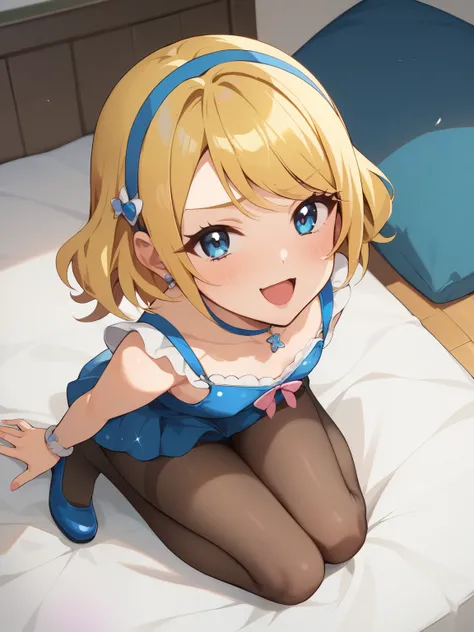 score_9, score_8_ up, score_7_ up, score_6_ up, score_5_ up, anime，nsfw，uncensored ，(MaSterpiece,  beSt quality ),  ung 、Petite，skinny，Baby Face，doya face，flat cheSt、 blonde,  pantyhoSe,  cute face, ,  on the bed，from above、excited、EStruS、laughs、girls' fas...