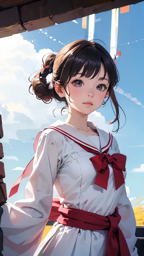 (( Highest Quality )), ((傑 Highest Quality 、masterpiece、high sensitivity、 high definition、 detailed depiction 、 express a delicate face))slender woman、sailor suit、sailor suit、sailor suit、high school girl、high school girl、shot from the waist up、shot from th...