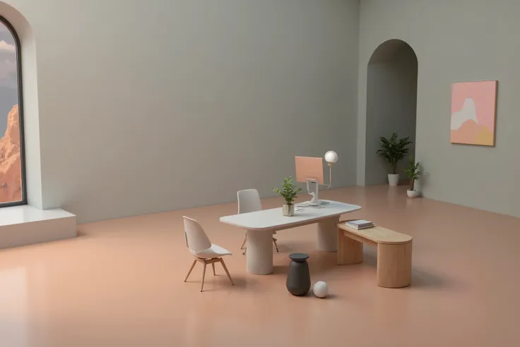  a room furnished in a futuristic style with an empty wall and a sofa. you can see perfectly the sharp angle at 30 degrees between the floor and the empty wall. opaque dark gray floor, light from a window on the left, seen from the bottom of this modern ro...