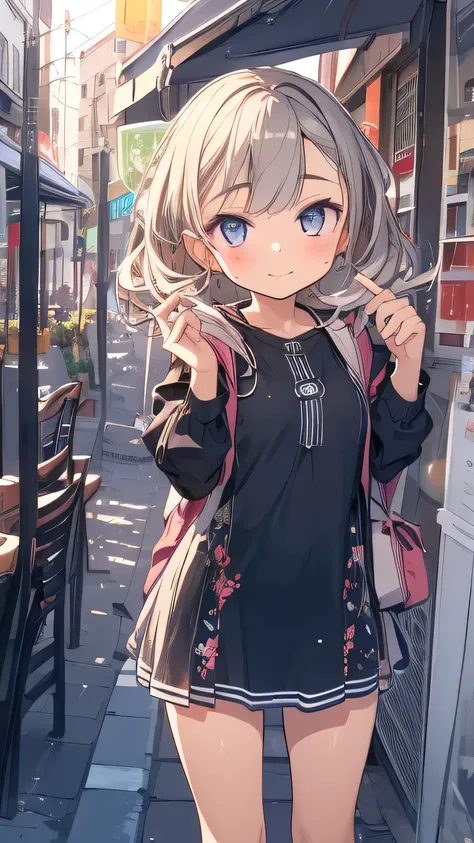 A girl in a stylish cityscape selfie motion line Wearing Clothes