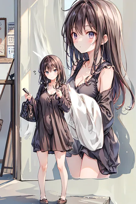 ( masterpiece), Highest Quality,  cute girl leaning on a wall,  embarrassing, , Intimate moments,  cute,   cropped shirt,  look down,  high angle, close, BREAK  she says   embarrassing,  she says  ,  Forest Setting ,  cute imgae， hair， Shortcuts ， 乱れたhair，...