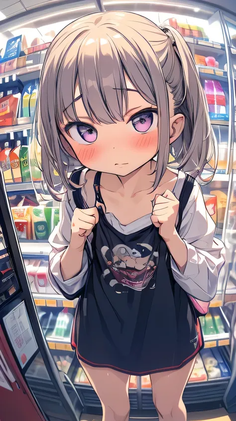 1 girl fisheye lens blush Exposure convenience store I'm going to buy a condom motion line