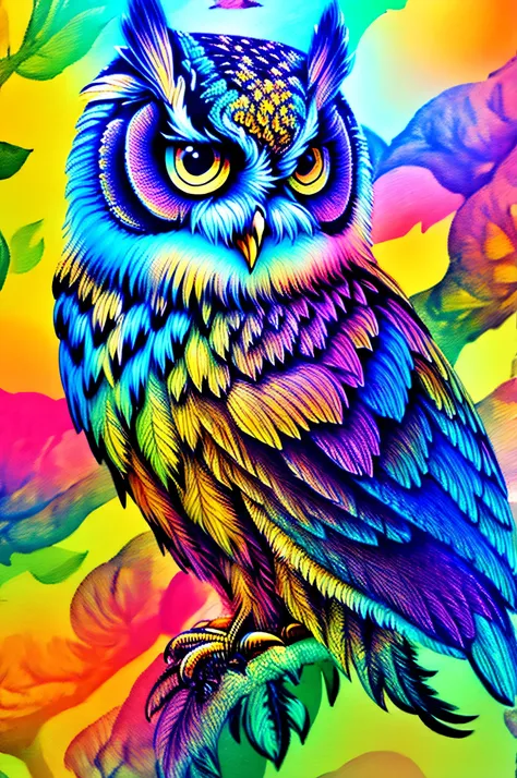 owl、Digital Art、Digital Painting、bright colors、cute、beautiful、 detailed painting、4K、watercolor、Flapping Their Wings、is flying、wings