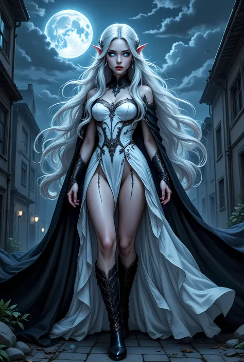 portrait of a vampire, elf (Masterpiece, best quality), ultra feminine, wizard, (intricate details, Masterpiece, best quality) with a long curvy hair, light color hair, glowing blue eyes, (fantasy art, Masterpiece, best quality), ((beautiful delicate face)...