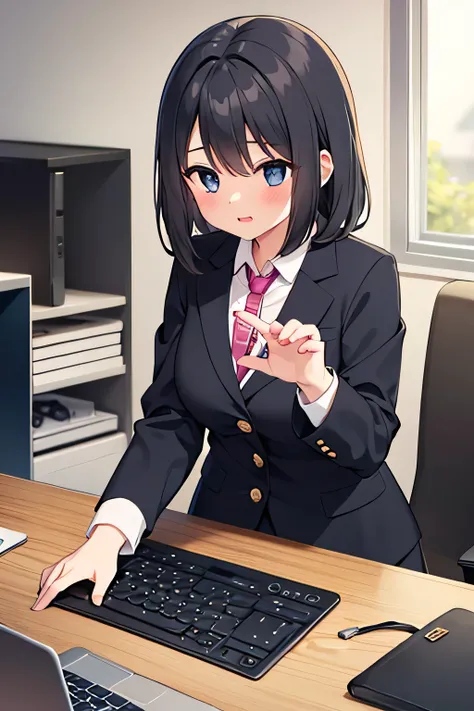 girl, operate a computer, office, business, put hands on computer