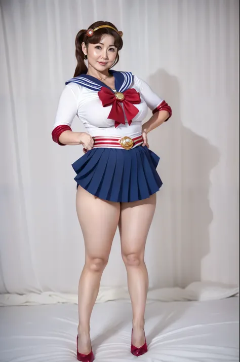 mature attractive woman、((chubby))、Big Breasts、((Sailor Moon Cosplay ))、masterpiece、Highest Quality