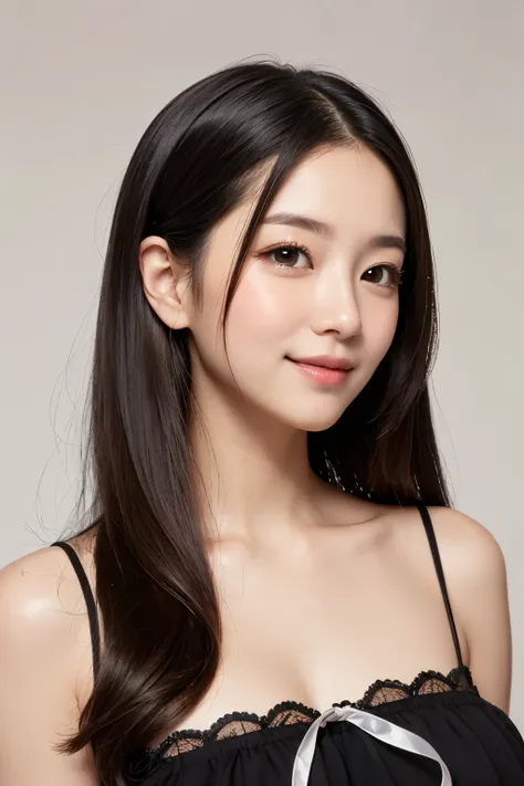 Top quality, 1 beautiful japanese woman、1 girl、upper body only、Korean style beauty、hairstyle is bob、Close Your Mouth and Smile Just a Little Bit、transparency、facing front、Plump up my tear bags、Plump lips、Gloss Gloss々、No hats or hair ornaments、 slightly bab...