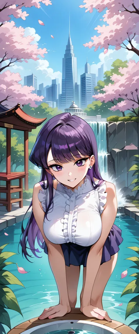 score_9, score_8_up, score_7_up, source_anime, 4K,perfect fingers,(perfect hands, perfect anatomy),prefect lighting, very aesthetic, intricate details,highly detailed background, masterpiece, high quality, best quality, 1girl,solo, Komi Shouko, ((purple ha...