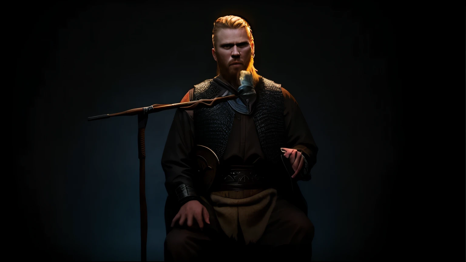 мужчина в одежде vikingа, viking, chainmail, доспехи vikingа, Dark background, Night
