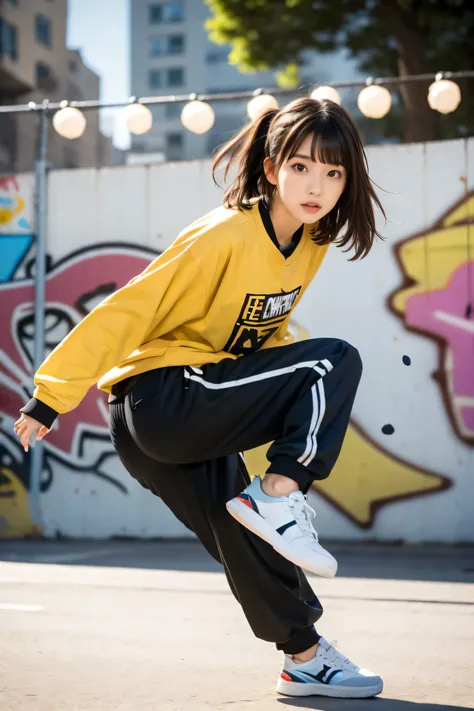 masterpiece, Highest Quality, Super Detail, high image quality, high definition, realistic, Depth, fine texture, Super fine, Total concentration, (Breakdancer), Dynamic breakdance poses, ( urban street style ), Powerful Movement, (baggy clothes, Streetwear...