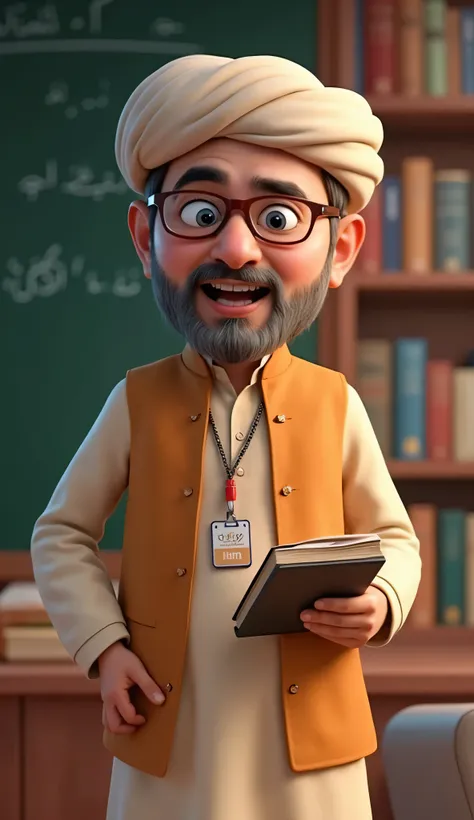Age Look: 45–55 (wise, experienced)
Sex:Male
Outfit: Traditional shalwar kameez with a waistcoat, (university style)

Accessories: Spectacles, a digital pen, and sometimes a notebook or tablet

Optional: Wears a Virtual University badge or digital name tag...