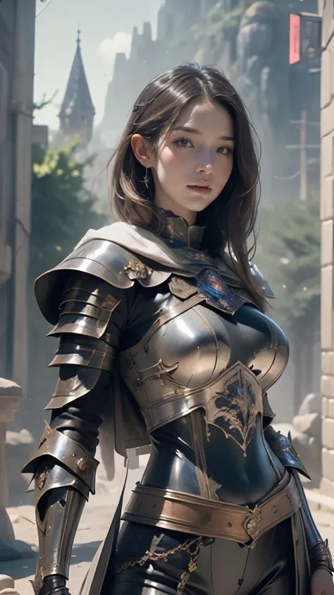 ((front facing)), Game Art，Best Picture Quality，highest resolution，32k，()，(portrait)，( close-up head )，(Rule of Thirds)， Unreal Engine 5 Render， (Future Girl)，(Female Warrior)，  20 year old girl，sexy,  Elegant smile,  short hair, ((hunter, Marshal Gunner))...