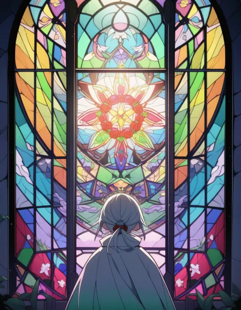 a close up of a stained glass window with a Beautiful Amaterasu Omikami on it, stained glass style, stained glass art, stained glass!!, stained glass, Beautiful Amaterasu Omikami themed, stained glass, psychedelic Beautiful Amaterasu Omikami パスカル・ブランシェに触発さ...