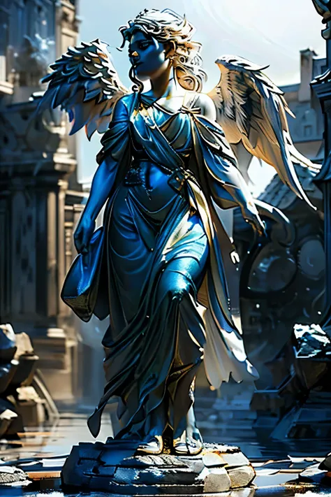 PNG statue.(  full body image  , forbidden to cut or not appear from head to toe, formato PNG      , fundo transparente, fundo branco,      dark horror theme     , RPG) &&&&& png, sem fundo, A statue of a stone angel, atacando.