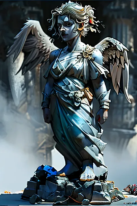 PNG statue.(  full body image  , forbidden to cut or not appear from head to toe, formato PNG      , fundo transparente, fundo branco,      dark horror theme     , RPG) &&&&& png, sem fundo, A statue of a stone angel, atacando.