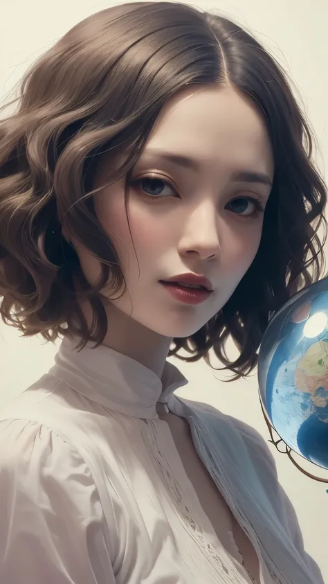 383 (20 year old woman),(short hair),(gentle smile),(high quality photos),( cinematic pictures playing on the lawn ),(colorful),(Crystal Ball),((contrast between light and shade)) ,(Da Vinci )