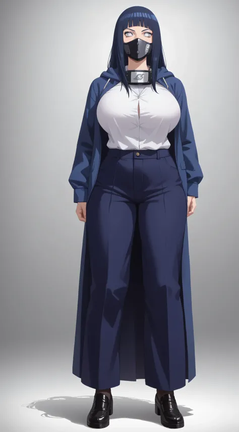 score_9,score_8_up,score_7_up,solo,looking at viewer, Hyūga    _Hinata's/Boruto, White Eyes, Long hair, Her's Long Bangs one that covers her face and the other hangs behind her head down past her shoulders,Dark Blue hair,(Future Era, Alternate Sci Fi Of Na...