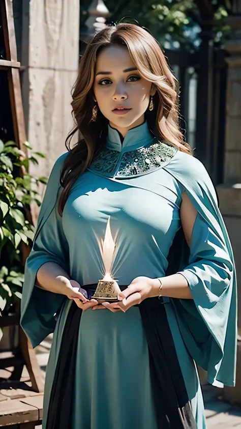 A powerful spell to create a magical barrier of protection, a woman using green magic to summon a magical shield perfect for a fantasy world.