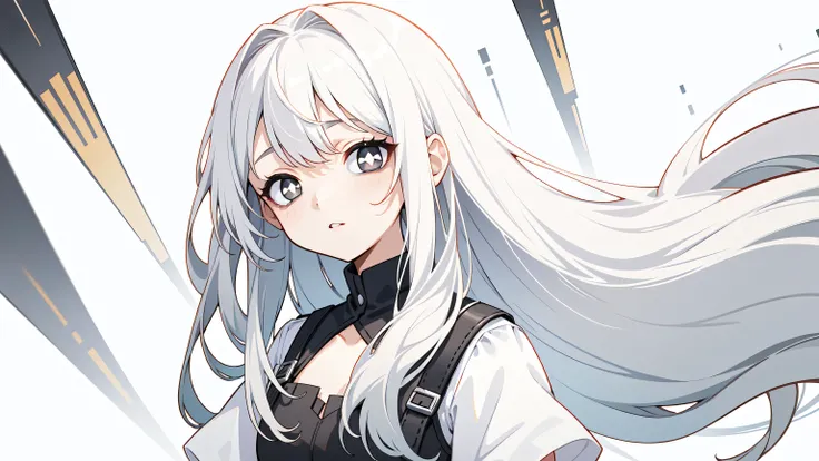 ( masterpiece, best quality,  super high quality:1.1), ((portrait)), 1 Girl, alone, Young,Has long hair , Pure white hair, Straight Hair, straight bangs, ((light gray eyes, White eyes)), ((White eyes)), ((Eye bags)),  small , flat chest,  neutral, Expressi...