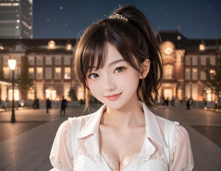 score_9, score_8_up, score_7_up, super detailed, 32K, Masterpiece, top quality, super high definition ,nsfw, official art, photorealistic, sharp focus, solo, 1 classy Japanese girl, ((ponytail)), black hair, smaller face, natural makeup, cute face, small b...