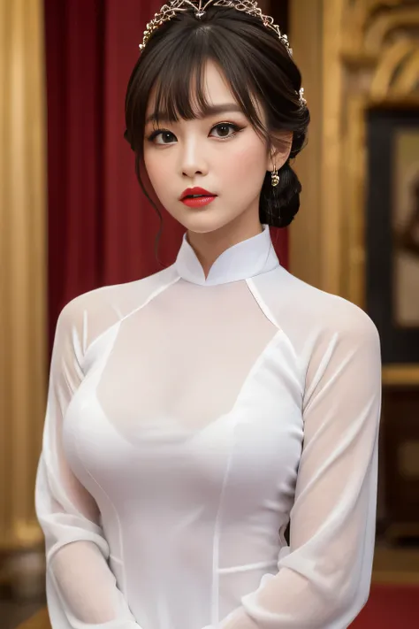 Highest quality, high resolution, masterpiece, colorful to keep.
Super beautiful woman, looks like a intimidating dominatrix, closed mouth, condescending gaze, staring at the viewer, makeup, long false eyelashes, eyeshadows, eyeliners, light red lips, big ...