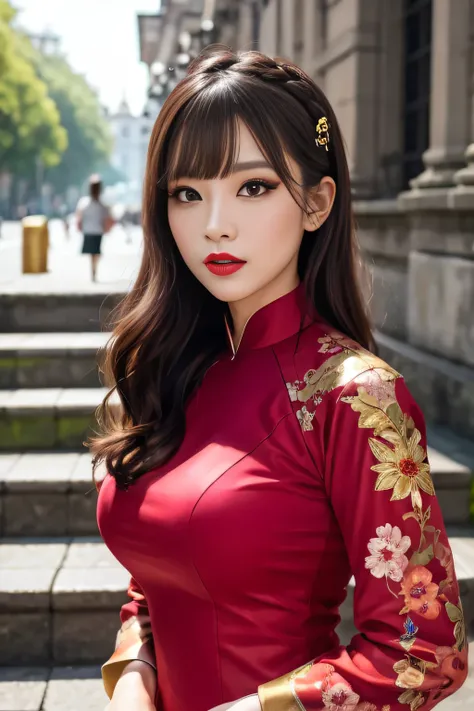 Highest quality, high resolution, masterpiece, colorful to keep.
Super beautiful woman, looks like a intimidating dominatrix, closed mouth, condescending gaze, staring at the viewer, makeup, long false eyelashes, eyeshadows, eyeliners, light red lips, big ...