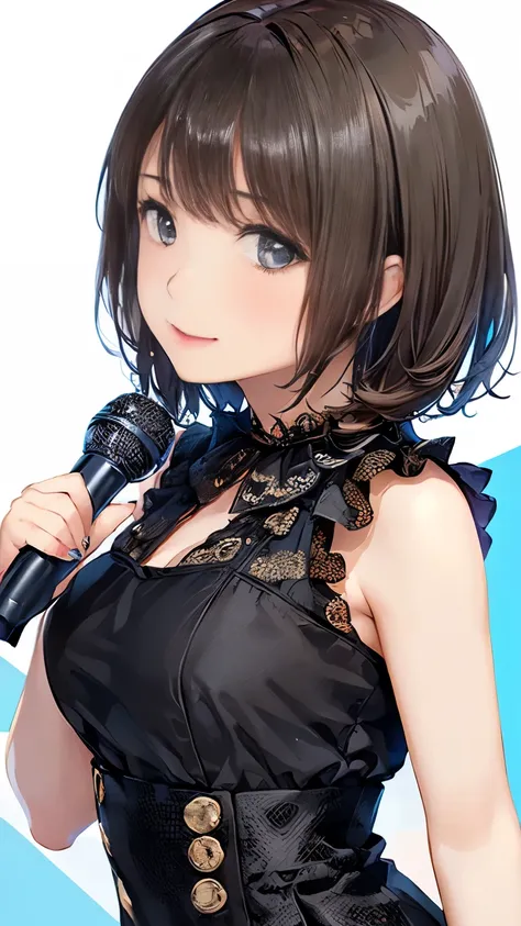 (My first favorite:1.5), (beautiful busty idol singer I've liked for the first time:1.5), (black short hair:1.5)