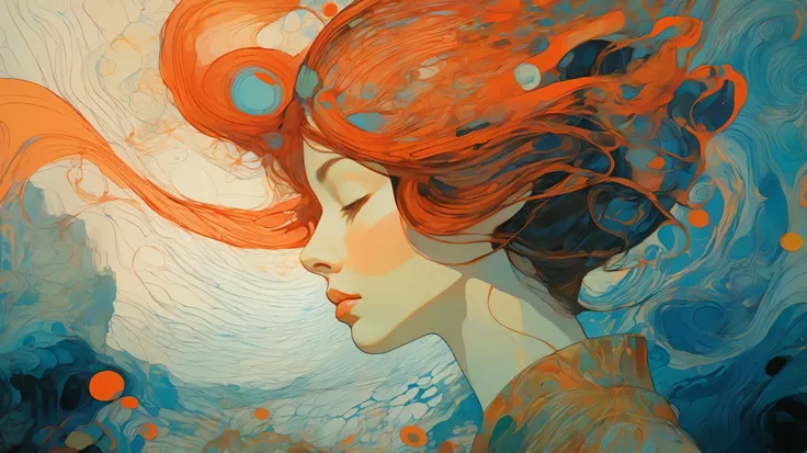 a close up of a painting of a woman with a watch on her head, James Jean e Victo Ngai, victo ngai and tristan eaton, Botticelli and Victo Ngai, inspired , greg tocchini, james jean e wlop, Alphonse Mucha e Craig Mullins, James Jean e Peter Mohrbacher, A ca...
