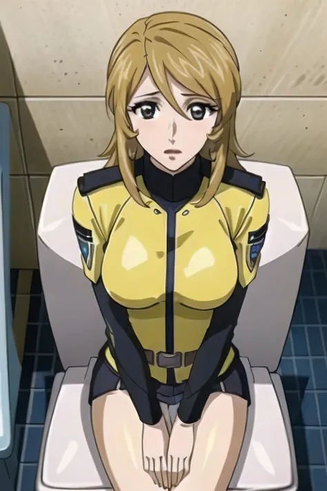 Blonde long hair on the toilet seat,Big Breastsでもウエストが細い ,Red ney bean colored military uniform,red ney bean micro mini skirt,30歳大people々woman with sex appeal,completely blocking the escape, black leather micro mini skirt , wearing miniskirt police un...