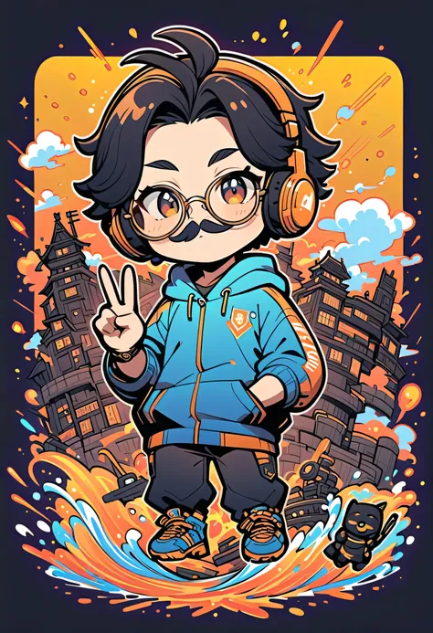 2D cartoon-style avatar of a young male character with:
• Short black hair with gentle waves—slightly straighter texture for a smoother look
• Very dark brown eyes behind sleek round glasses with thin metal frames
• Clean-shaven face with a very subt...