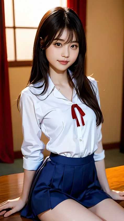 smile、 high image quality、 high definition、8k、 prominent areola as pictured 、RAWpicturesgraphy、 Highest Quality、masterpiece、 table top、 erotic、student、The white is beautiful, white skin,knees,Detailed panties、 panties、 white pantiesー、 small panties、 absu...