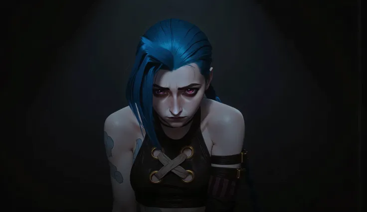 проверять_9 , проверять_8_ up , проверять_7_ up , Jinx , очень sexуально , erotica , facial composition center , woman with blue hair and black top , turned towards the viewer , голая  chest , lying on the side , nipples , erotica , sex , (aerial view:1 . ...
