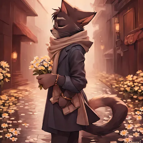 4k, high resolution, best quality, masterpiece, perfect colors, perfect shadows, perfect lighting, released on e621, (by Chunie, by Einshelm), furry art, boy Mordecai Heller character from Lackadaisy, innocent black kitten, small round glasses slightly ask...