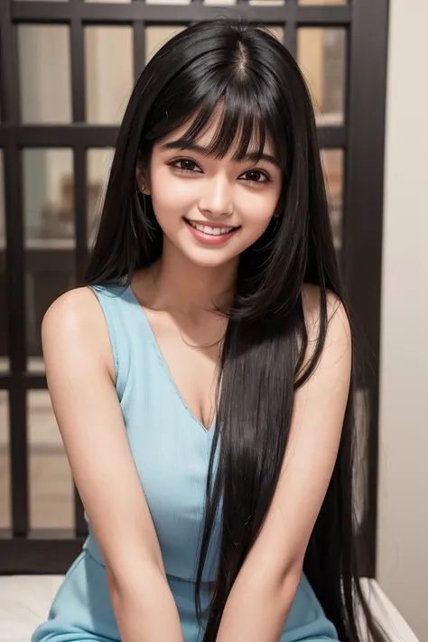 (8k,RAW photo,highest quality,masterpiece:1.2),(long black hair,dull bangs),indian female 22 years old,beautiful face,(grin and laugh:1.2),(business women&#39;s clothing,(black jacket:1.1),(white shirt:1.5),(Button closes),((transparent bra)),(black wrap s...