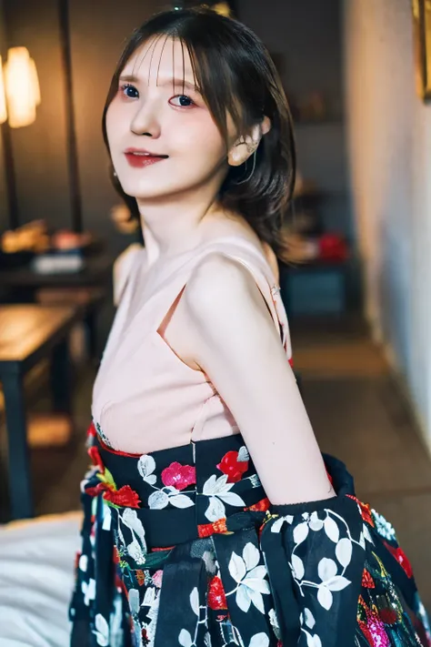 (( Japanese, beautiful woman highlighting her lower lip, Voluptuous women, without makeup, in the bedroom)), ( full body portrait , beautiful dark hair , short bob hair , very big breasts , completely naked , protruding nippl...