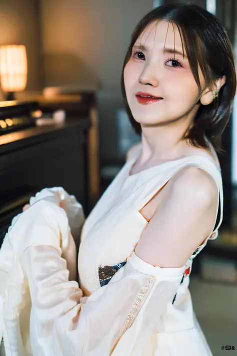 (( Japanese, beautiful woman highlighting her lower lip, Voluptuous women, without makeup, in the bedroom)), ( full body portrait , beautiful dark hair , short bob hair , very big breasts , completely naked , protruding nippl...